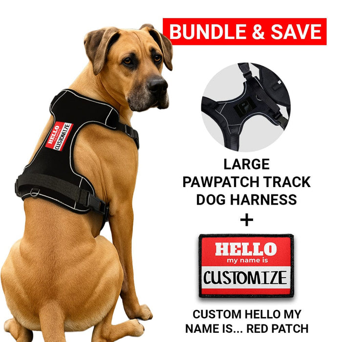 Bundle: Custom Hello My Name + PawPatch Track Dog Harness (Red - Large)