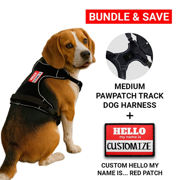 Bundle: Custom Hello My Name + PawPatch Track Dog Harness (Red - Medium)