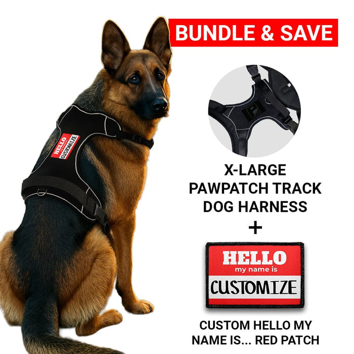 Bundle: Custom Hello My Name + PawPatch Track Dog Harness (Red - X-Large)