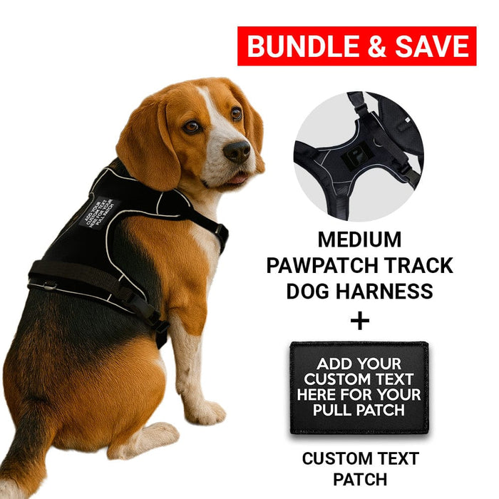 Bundle: Custom 4 Lines Text + PawPatch Track Dog Harness (Medium)