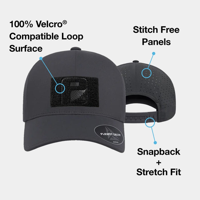 Delta Flexfit + Snapback Hat with Perforation - Curved Bill by Pull Patch (Dark Grey)