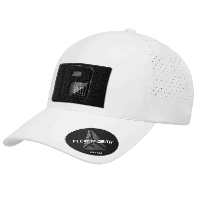 Delta Flexfit + Snapback Hat with Perforation - Curved Bill by Pull Patch (White)