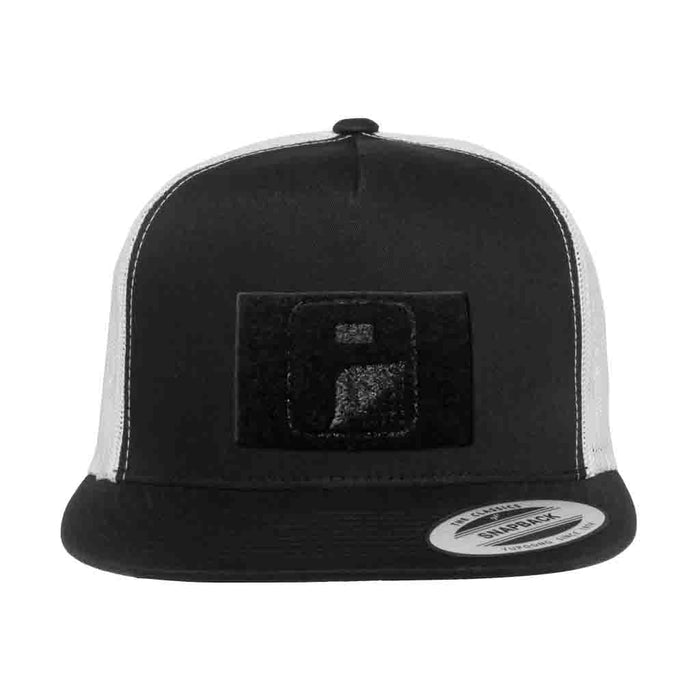 Classic Trucker 2-Tone Pull Patch Hat By Snapback - Black and White - Pull Patch - Removable Patches For Authentic Flexfit and Snapback Hats