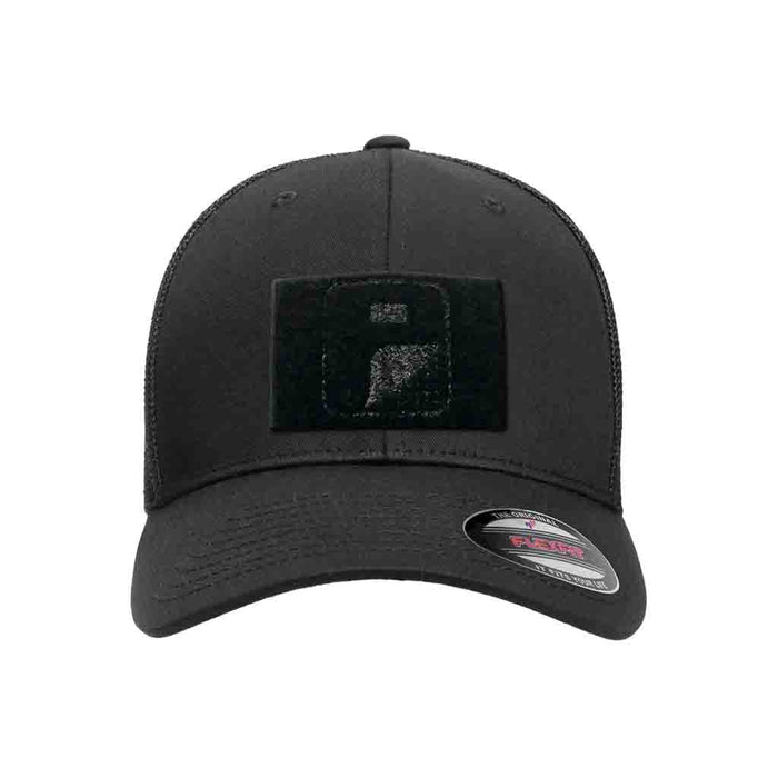 Black - Trucker Mesh Flexfit Hat by Pull Patch - Pull Patch - Removable Patches For Authentic Flexfit and Snapback Hats