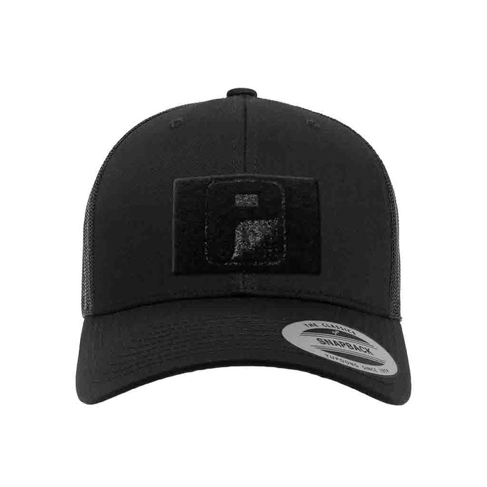 Retro Trucker Pull Patch Hat By Snapback - Black - Pull Patch - Removable Patches For Authentic Flexfit and Snapback Hats