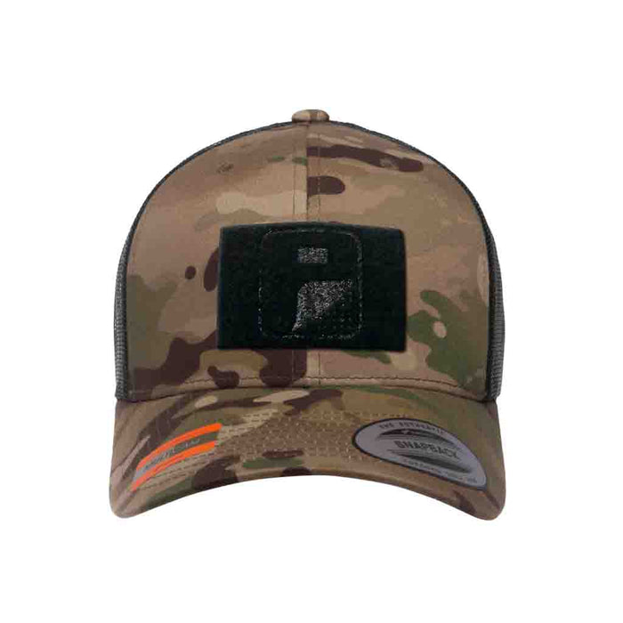 MULTICAM® Retro Trucker Pull Patch Hat by SNAPBACK - Camo and Black - Pull Patch - Removable Patches For Authentic Flexfit and Snapback Hats