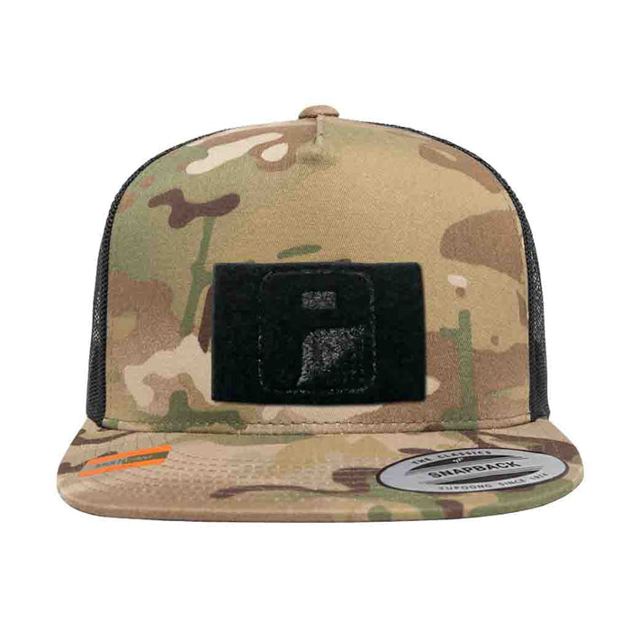 MULTICAM® Classic Trucker - Flat Bill - Pull Patch Hat by SNAPBACK - Camo and Black - Pull Patch - Removable Patches For Authentic Flexfit and Snapback Hats