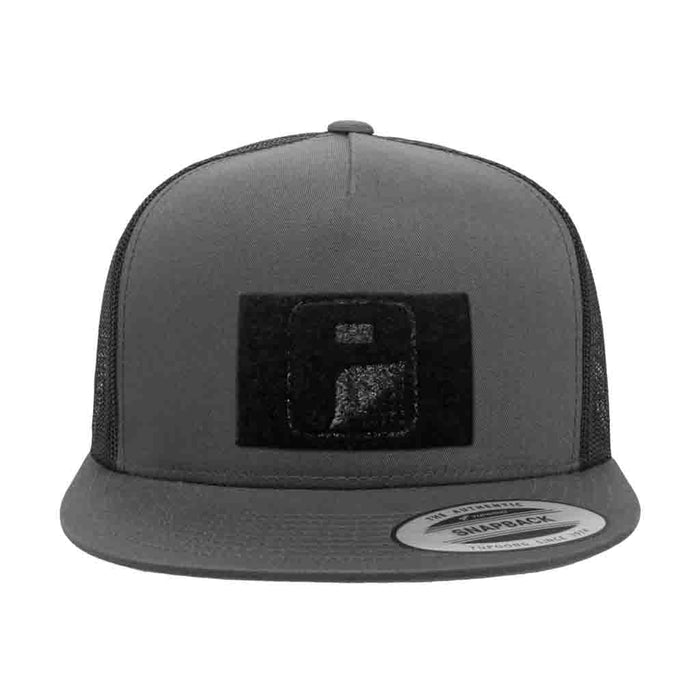 Classic Trucker 2-Tone Pull Patch Hat By Snapback - Charcoal and Black - Pull Patch - Removable Patches For Authentic Flexfit and Snapback Hats