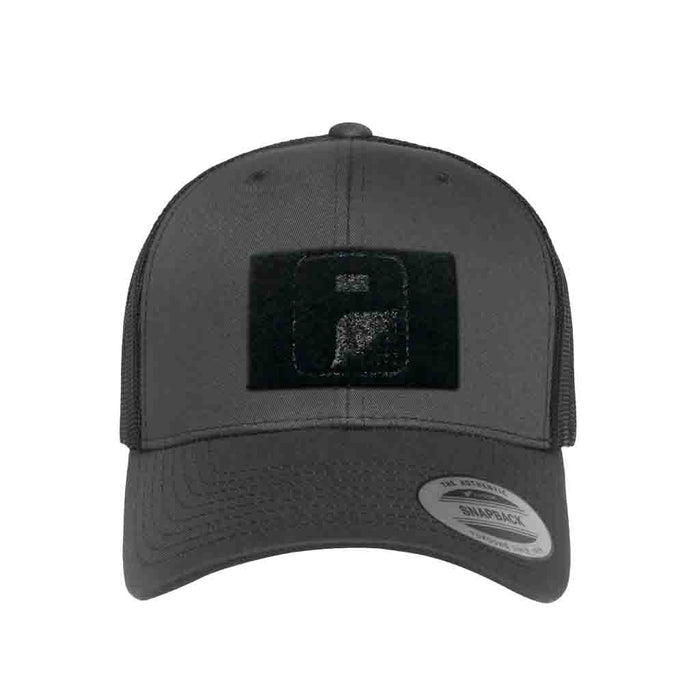 Retro Trucker 2-Tone Pull Patch Hat By Snapback - Charcoal and Black - Pull Patch - Removable Patches For Authentic Flexfit and Snapback Hats