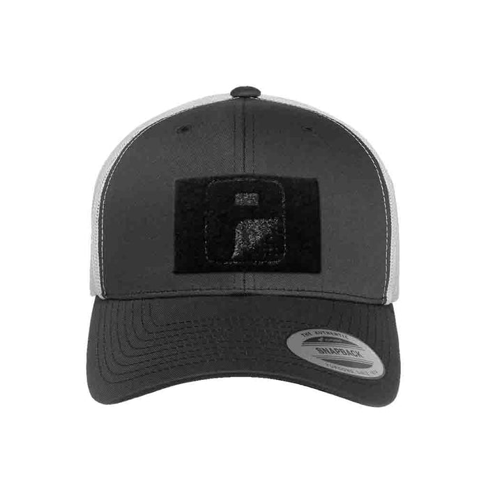 Retro Trucker 2-Tone Pull Patch Hat By Snapback - Charcoal and White - Pull Patch - Removable Patches For Authentic Flexfit and Snapback Hats