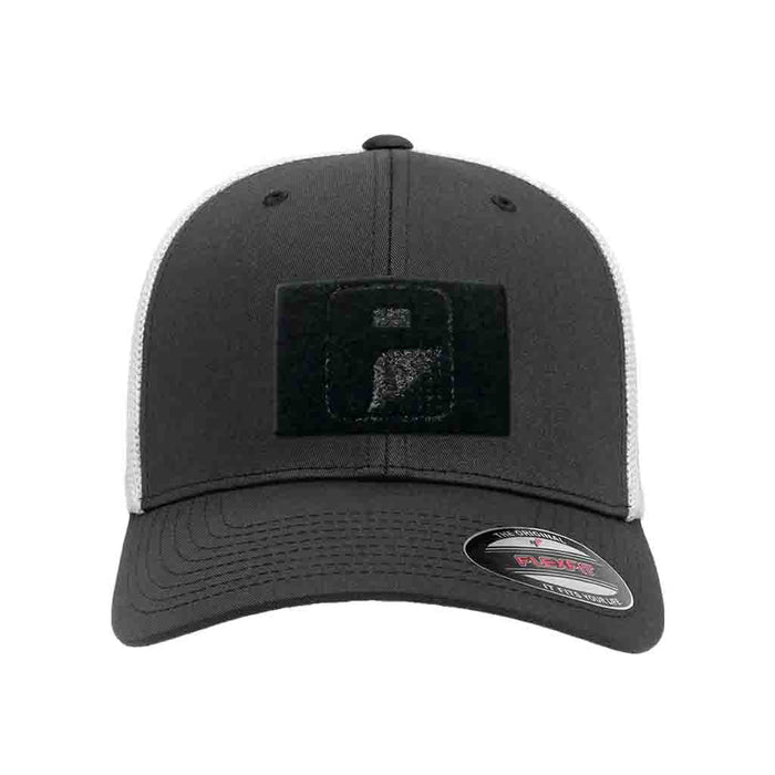 Charcoal and White - Trucker Mesh 2-Tone Flexfit Hat by Pull Patch - Pull Patch - Removable Patches For Authentic Flexfit and Snapback Hats