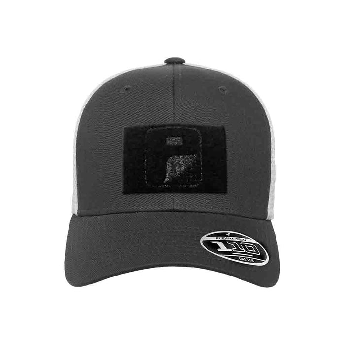 Trucker Curved Bill - 2-Tone - Charcoal and White - Flexfit + Snapback Hat by Pull Patch - Pull Patch - Removable Patches For Authentic Flexfit and Snapback Hats