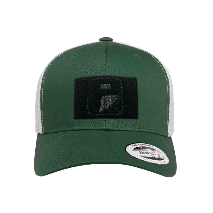 Trucker - Curved Bill - 2-Tone Pull Patch Hat By Snapback - Green and White - Pull Patch - Removable Patches That Stick To Your Gear