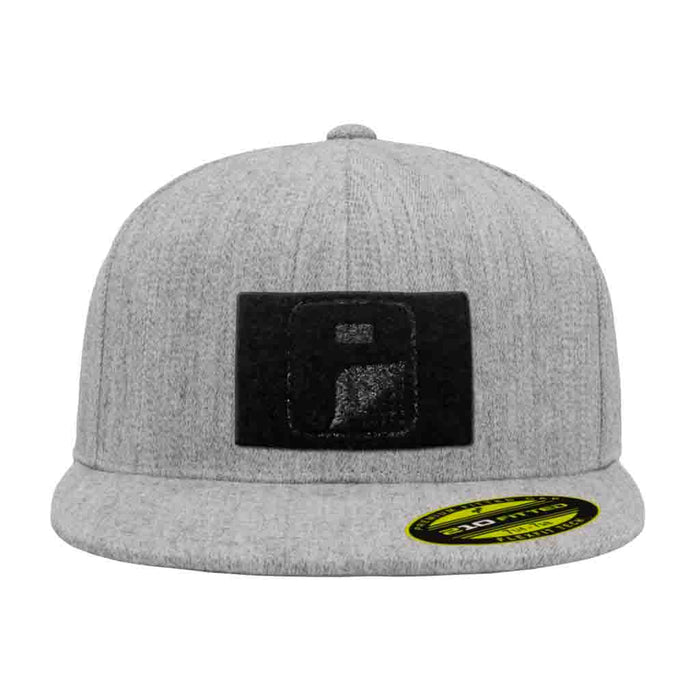 Premium Flat Bill Pull Patch Hat By Flexfit - Heather Grey - Pull Patch - Removable Patches That Stick To Your Gear