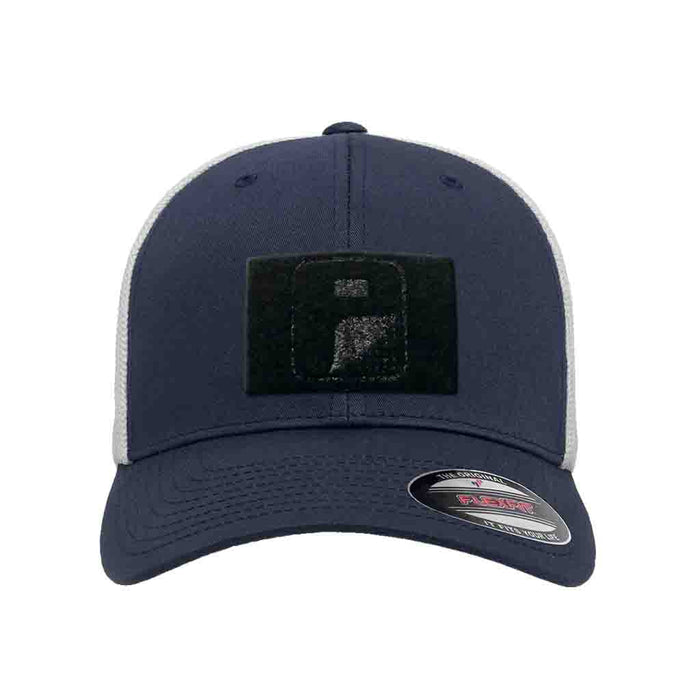 Navy and White - Trucker Mesh 2-Tone Flexfit Hat by Pull Patch - Pull Patch - Removable Patches For Authentic Flexfit and Snapback Hats