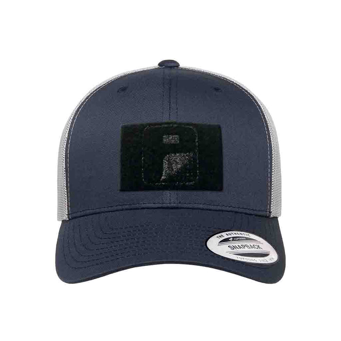 Retro Trucker 2-Tone Pull Patch Hat By Snapback - Navy Blue and White - Pull Patch - Removable Patches For Authentic Flexfit and Snapback Hats