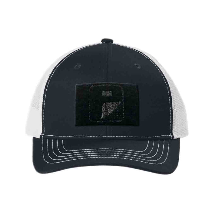 Youth - Navy Blue And White - Curved Bill Trucker Pull Patch Hat - Pull Patch - Removable Patches That Stick To Your Gear