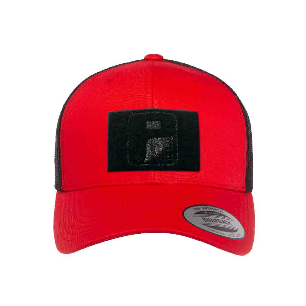 Retro Trucker 2-Tone Pull Patch Hat By Snapback - Red and Black - Pull Patch - Removable Patches For Authentic Flexfit and Snapback Hats