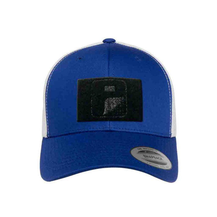 Retro Trucker 2-Tone Pull Patch Hat By Snapback - Royal Blue and White - Pull Patch - Removable Patches For Authentic Flexfit and Snapback Hats