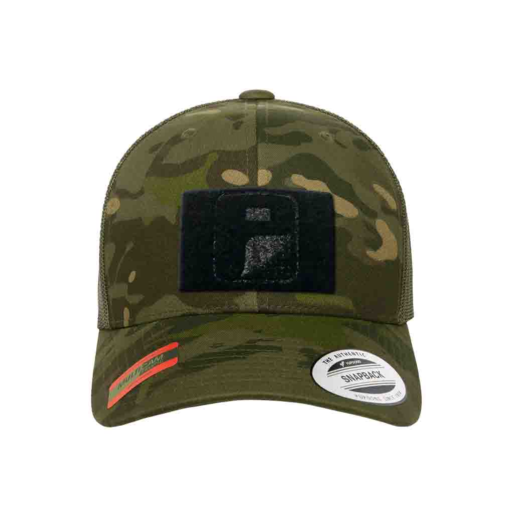MULTICAM® Retro Trucker Pull Patch Hat by SNAPBACK - Tropical Camo and Green - Pull Patch - Removable Patches For Authentic Flexfit and Snapback Hats