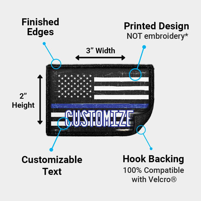 Customizable - US Flag - Thin Blue Line - Black And White - Distressed - Removable Patch