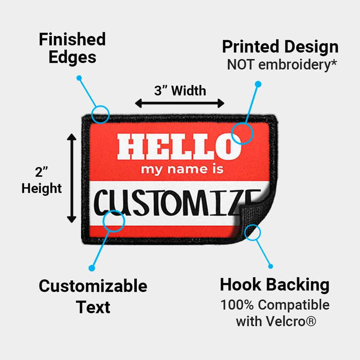 Customizable - Hello My Name Is - Black - Removable Patch