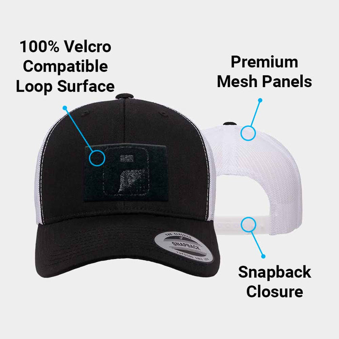 Trucker Curved Bill Snapback Hat by Pull Patch (Black/White)