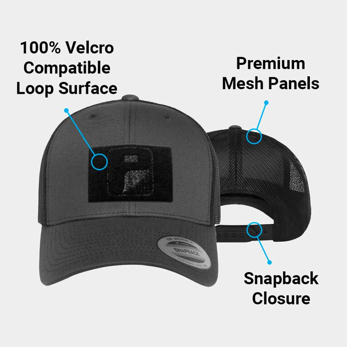 Trucker Curved Bill Snapback Hat by Pull Patch (Charcoal/Black)