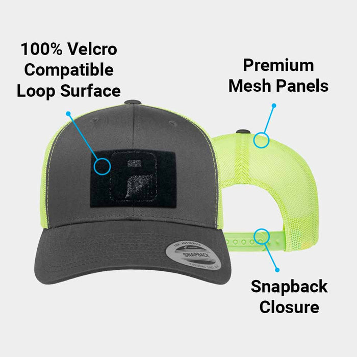 Trucker Curved Bill Snapback Hat by Pull Patch (Charcoal/Neon Green)