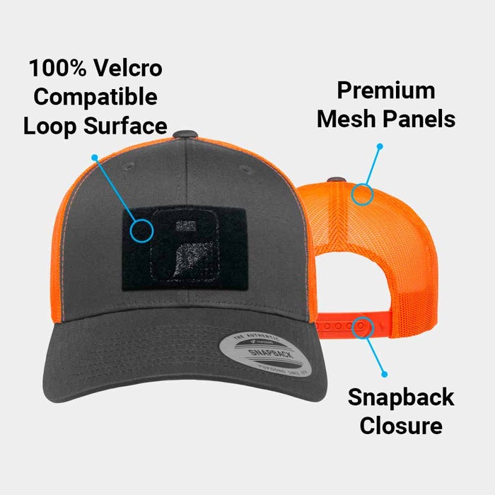 Trucker Curved Bill Snapback Hat by Pull Patch (Charcoal/Neon Orange)