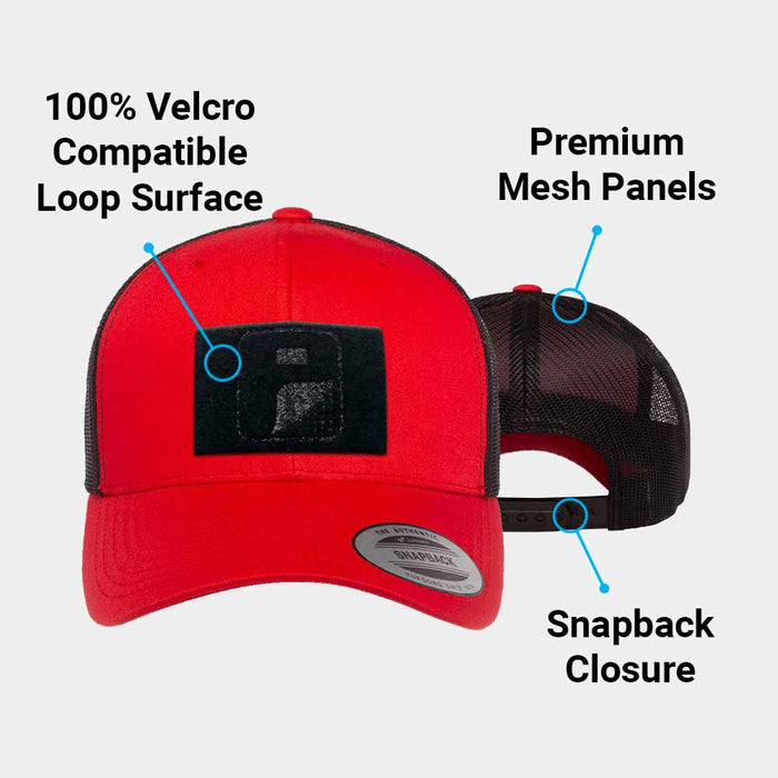 Trucker Curved Bill Snapback Hat by Pull Patch (Red/Black)