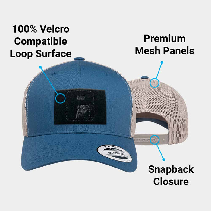 Trucker Curved Bill Snapback Hat by Pull Patch (Steel Blue/Silver)