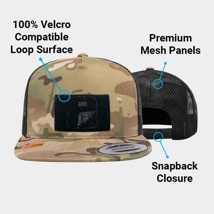 Multicam® Trucker Flat Bill Snapback Hat by Pull Patch (Camo/Black)