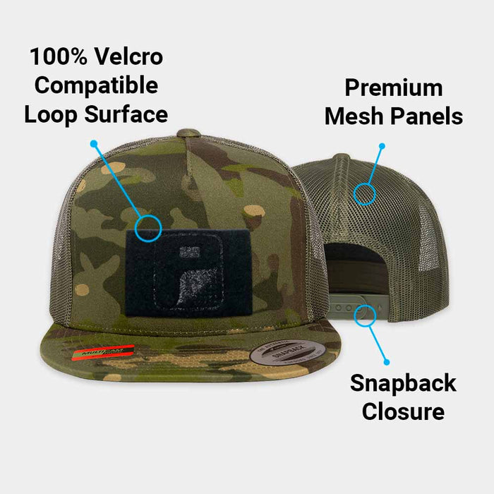 Multicam® Trucker Flat Bill Snapback Hat by Pull Patch (Tropical Camo/Green)