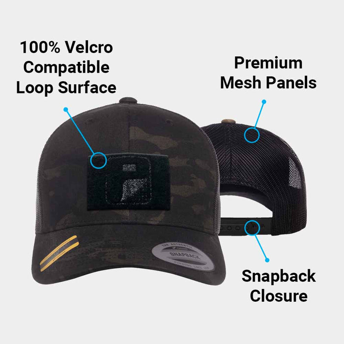 Multicam® Trucker Curved Bill Snapback Hat by Pull Patch (Black Camo/Black)