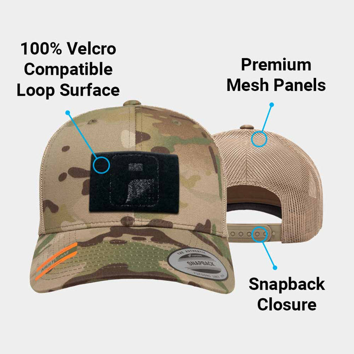 Multicam® Trucker Curved Bill Snapback Hat by Pull Patch (Camo/Khaki)