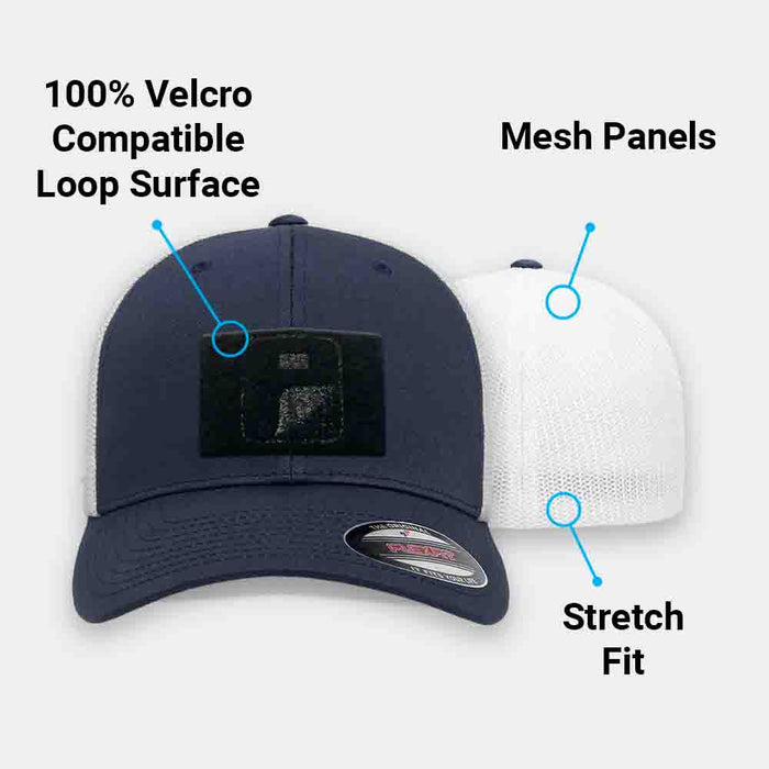 Trucker Curved Bill Flexfit Hat by Pull Patch (Navy/White)