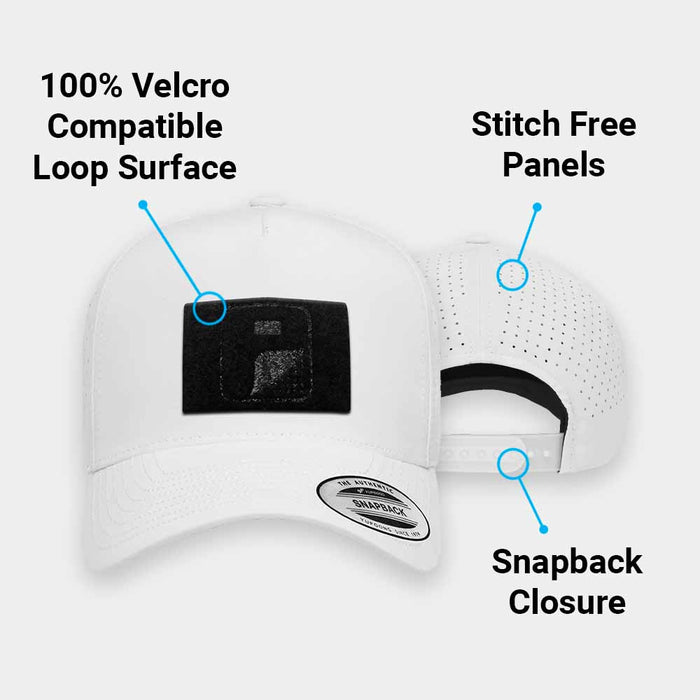 Premium Snapback Hat with Perforation - Curved Bill by Pull Patch (White)