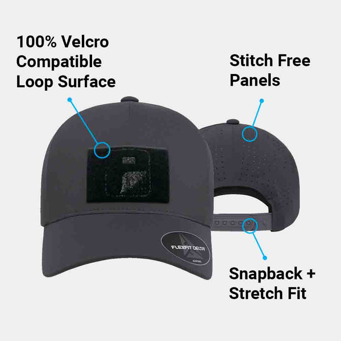 Delta Flexfit + Snapback Hat with Perforation - Curved Bill by Pull Patch (Dark Grey)