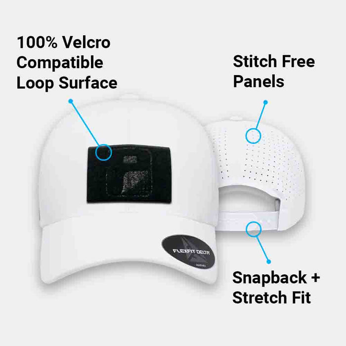 Delta Flexfit + Snapback Hat with Perforation - Curved Bill by Pull Patch (White)