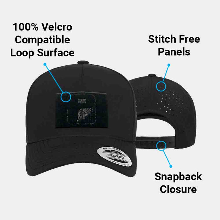 Premium Snapback Hat with Perforation - Curved Bill by Pull Patch (Black)