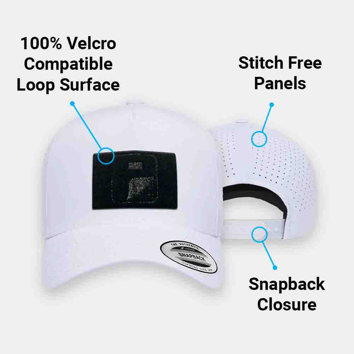 Premium Snapback Hat with Perforation - Curved Bill by Pull Patch (White)