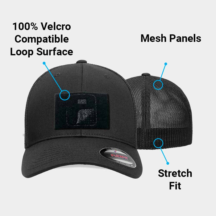 Trucker Curved Bill Flexfit Hat by Pull Patch (Black)