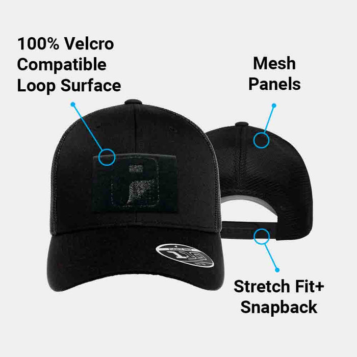 Trucker Curved Bill Flexfit + Snapback Hat by Pull Patch (Black)