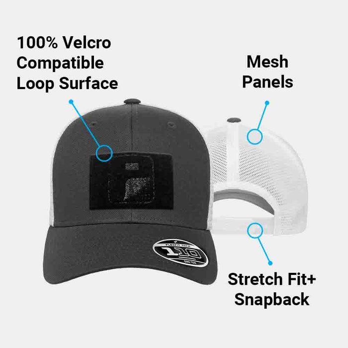 Trucker Curved Bill Flexfit + Snapback Hat by Pull Patch (Charcoal/White)