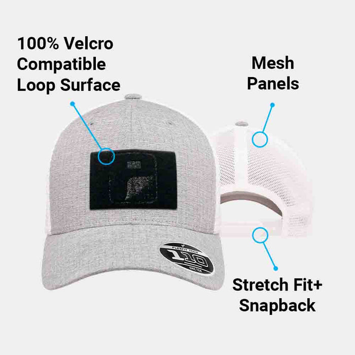 Trucker Curved Bill Flexfit + Snapback Hat by Pull Patch (Melange Silver/White)