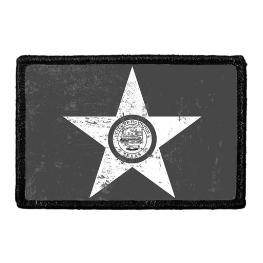Houston City Flag - Black and White - Distressed - Removable Patch - Pull Patch - Removable Patches For Authentic Flexfit and Snapback Hats