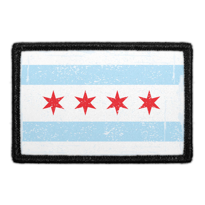 Chicago City Flag - Color - Distressed - Removable Patch - Pull Patch - Removable Patches For Authentic Flexfit and Snapback Hats