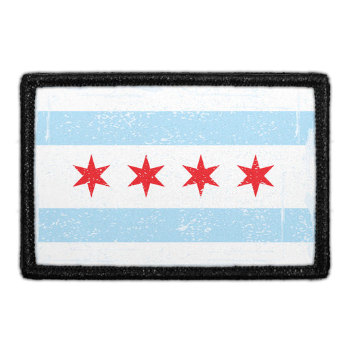 Chicago City Flag - Color - Distressed - Removable Patch - Pull Patch - Removable Patches For Authentic Flexfit and Snapback Hats
