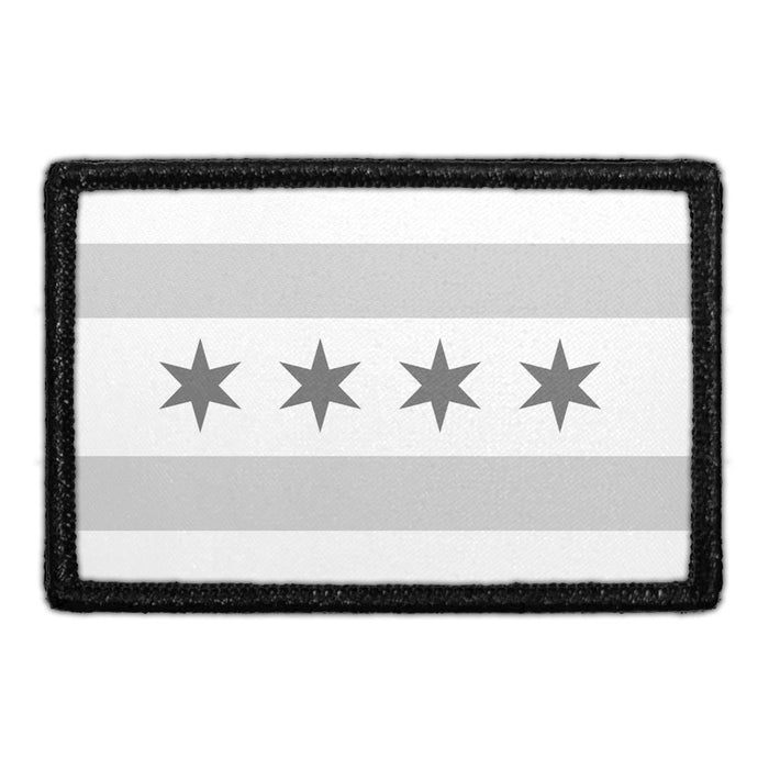 Chicago City Flag - Black and White - Removable Patch - Pull Patch - Removable Patches For Authentic Flexfit and Snapback Hats
